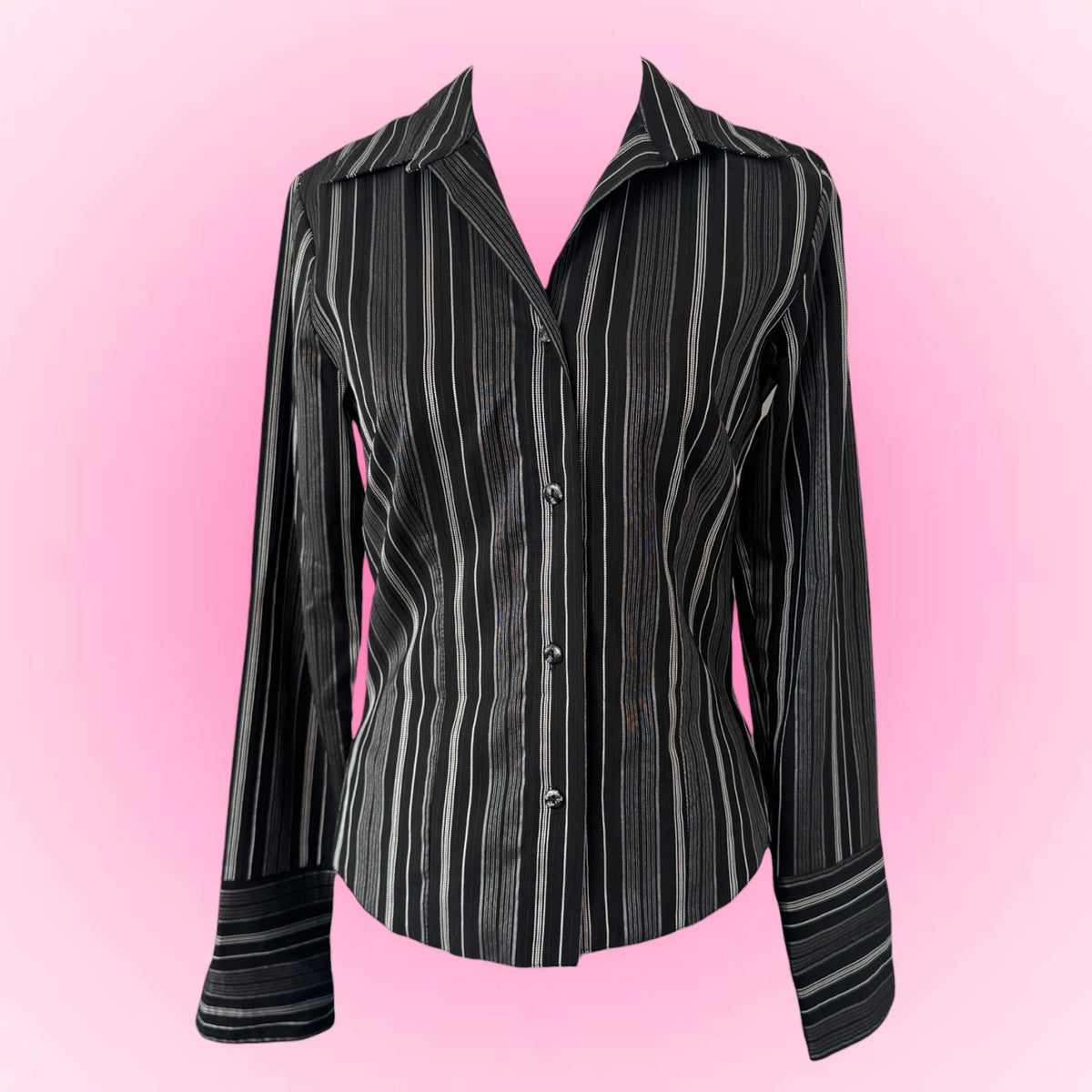 Black Striped Y2K Fitted Blouse (S)