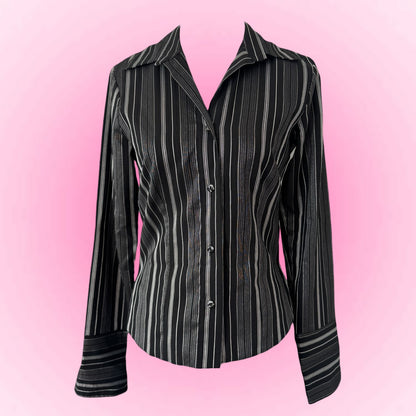 Black Striped Y2K Fitted Blouse (S)