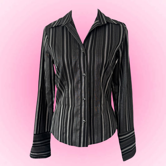 Black Striped Y2K Fitted Blouse (S)