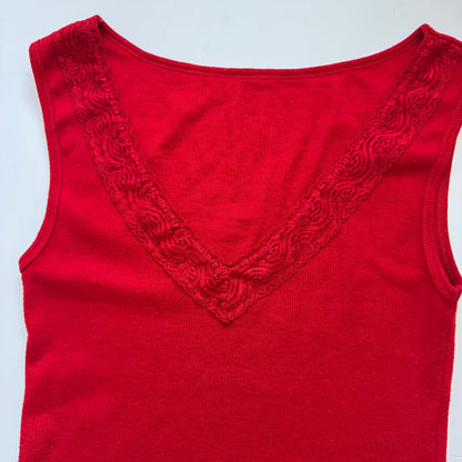 Red Lace Trim Y2K Tank (S)