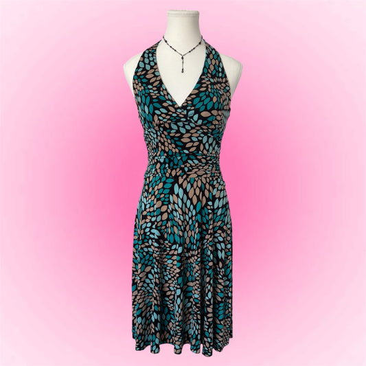 Vintage Turquoise & Brown Halter Dress (S)