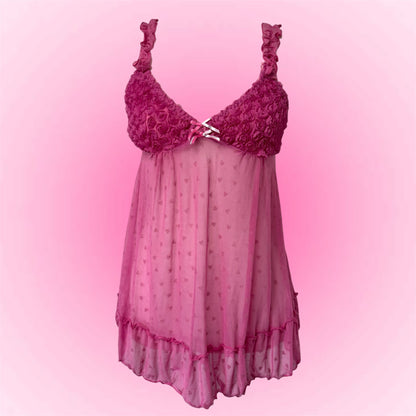 Pink Mesh Babydoll Dress (M)