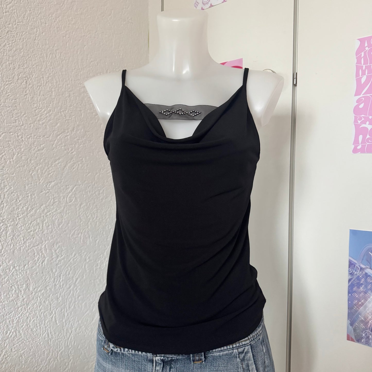 Vintage black waterfall top (M)