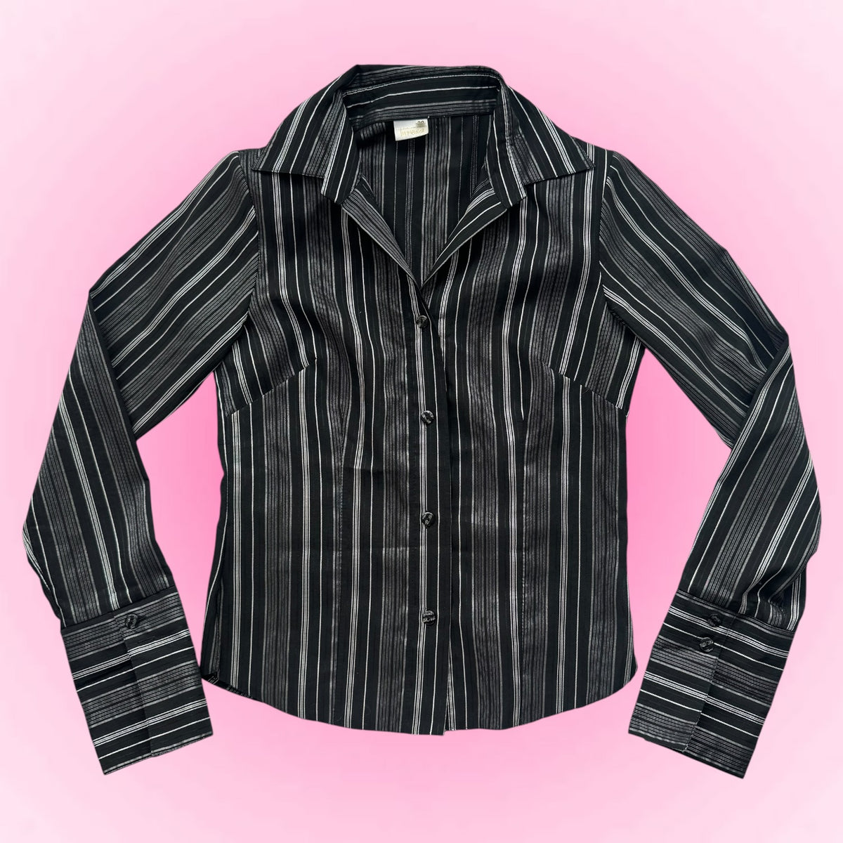 Black Striped Y2K Fitted Blouse (S)