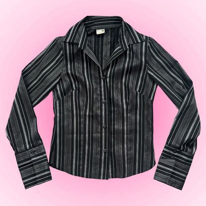 Black Striped Y2K Fitted Blouse (S)