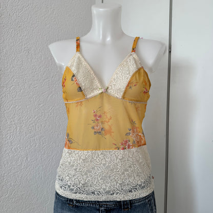 Yellow Floral Lace Top (S/M)