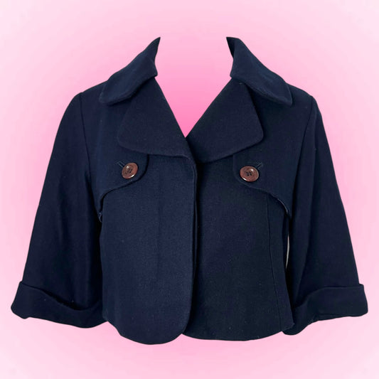Navy Blue Cropped Peacoat (S)