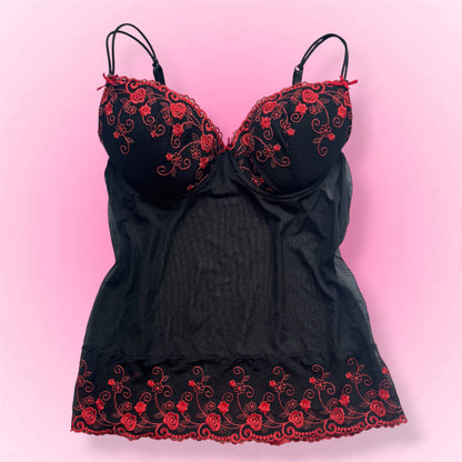 Black Embroidered Y2k Top (80C)