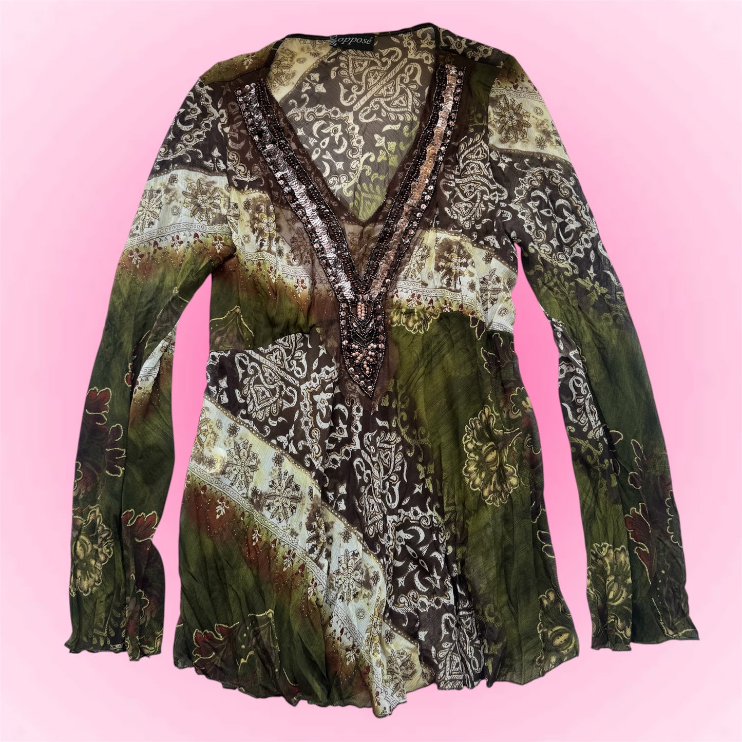 Vintage Boho Sheer Long Sleeve Top (M/L)