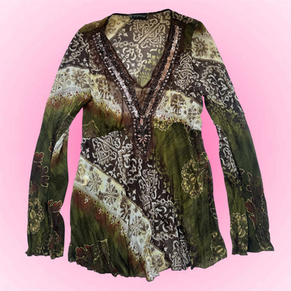Vintage Boho Sheer Long Sleeve Top (M/L)