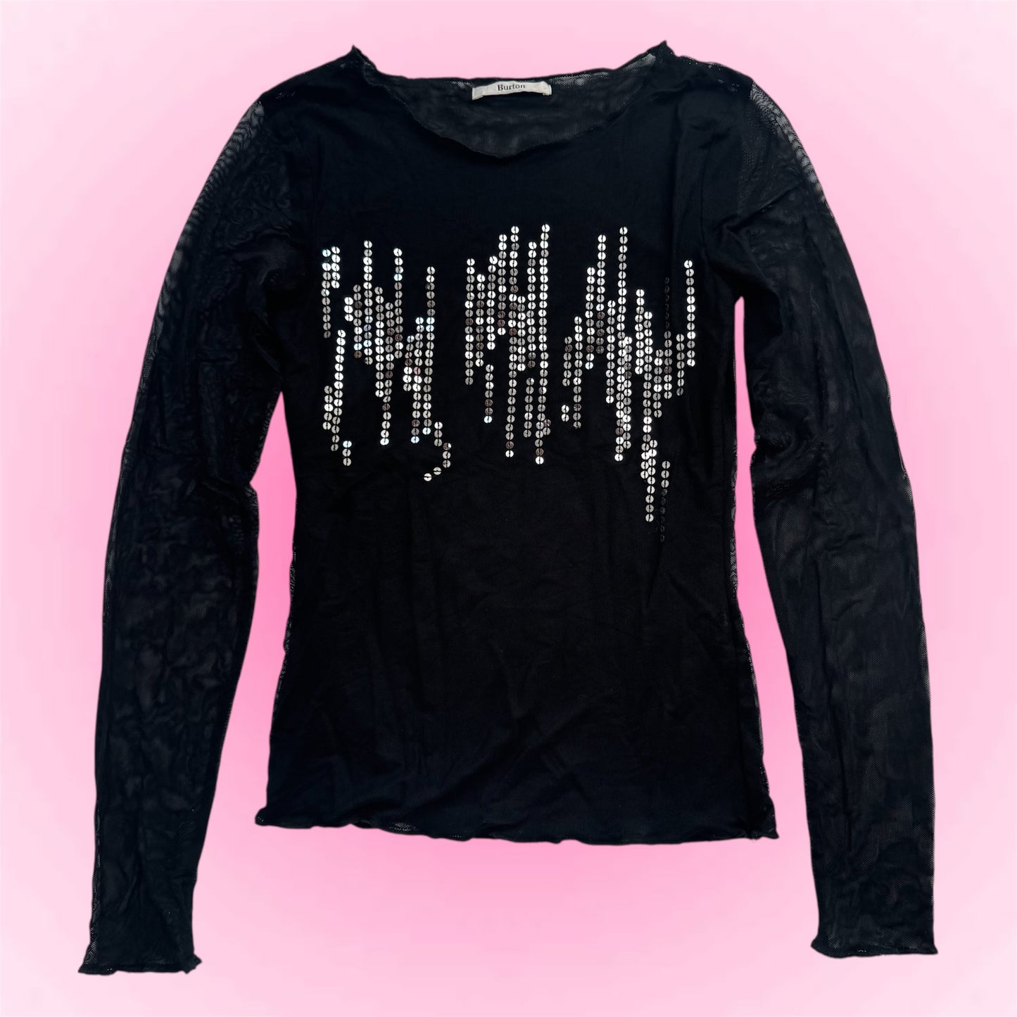 Black sequin mesh longsleeve (S)