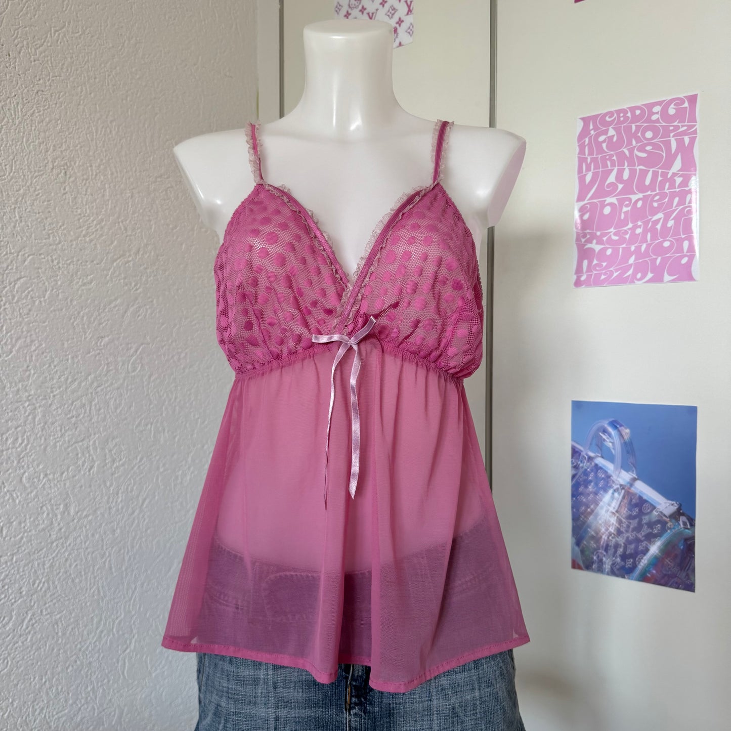 Pink coquette cami top (S)