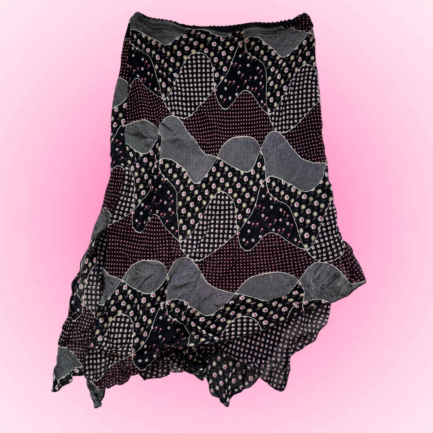 Black Patchwork Y2k Maxi Skirt (S)
