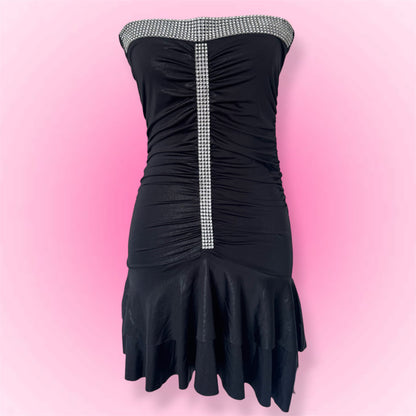 Black Strapless Ruffle Y2K Dress (S)