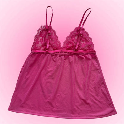 Pink Sheer Lace Y2K Babydoll Cami (S)