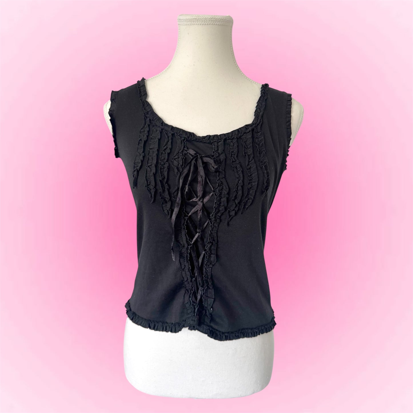 Vintage Lace-Up Sleeveless Top (S)