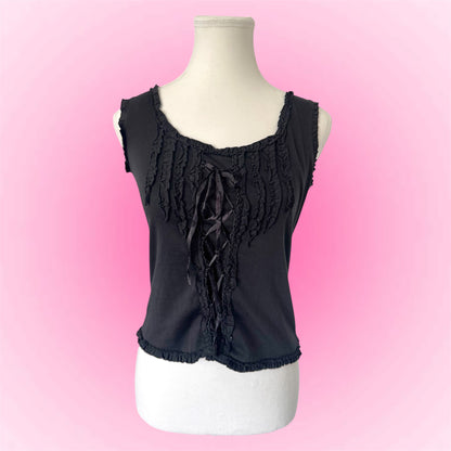 Vintage Lace-Up Sleeveless Top (S)