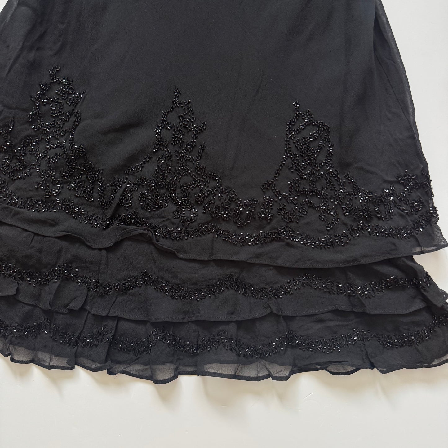 Black Silk Vintage Beaded Dress (S/M)