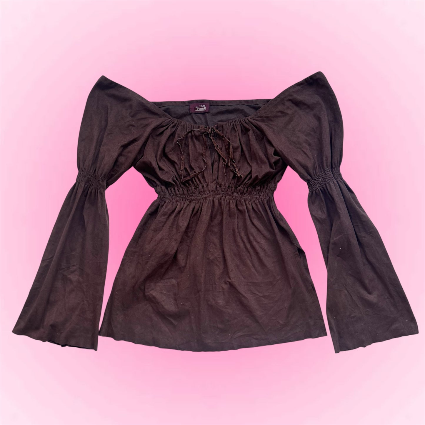 Brown Puff Sleeve Blouse (M)