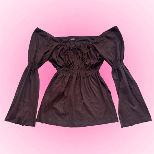 Brown Puff Sleeve Blouse (M)