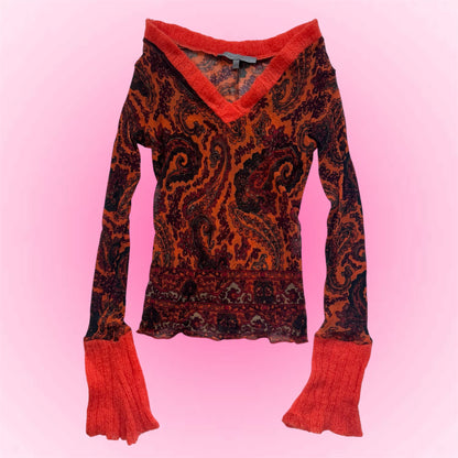 Paisley V-Neck Sheer Top (XS/S)