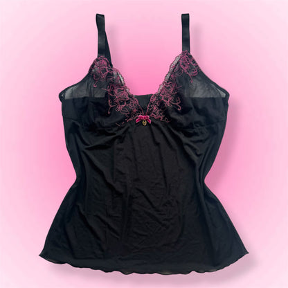Black Sheer Lace Y2k Top (L)