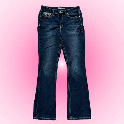 Dark Blue Embellished Flared Jeans (S)