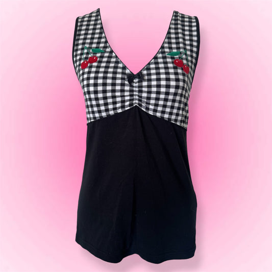 Gingham Cherry Y2K Shirt (M)