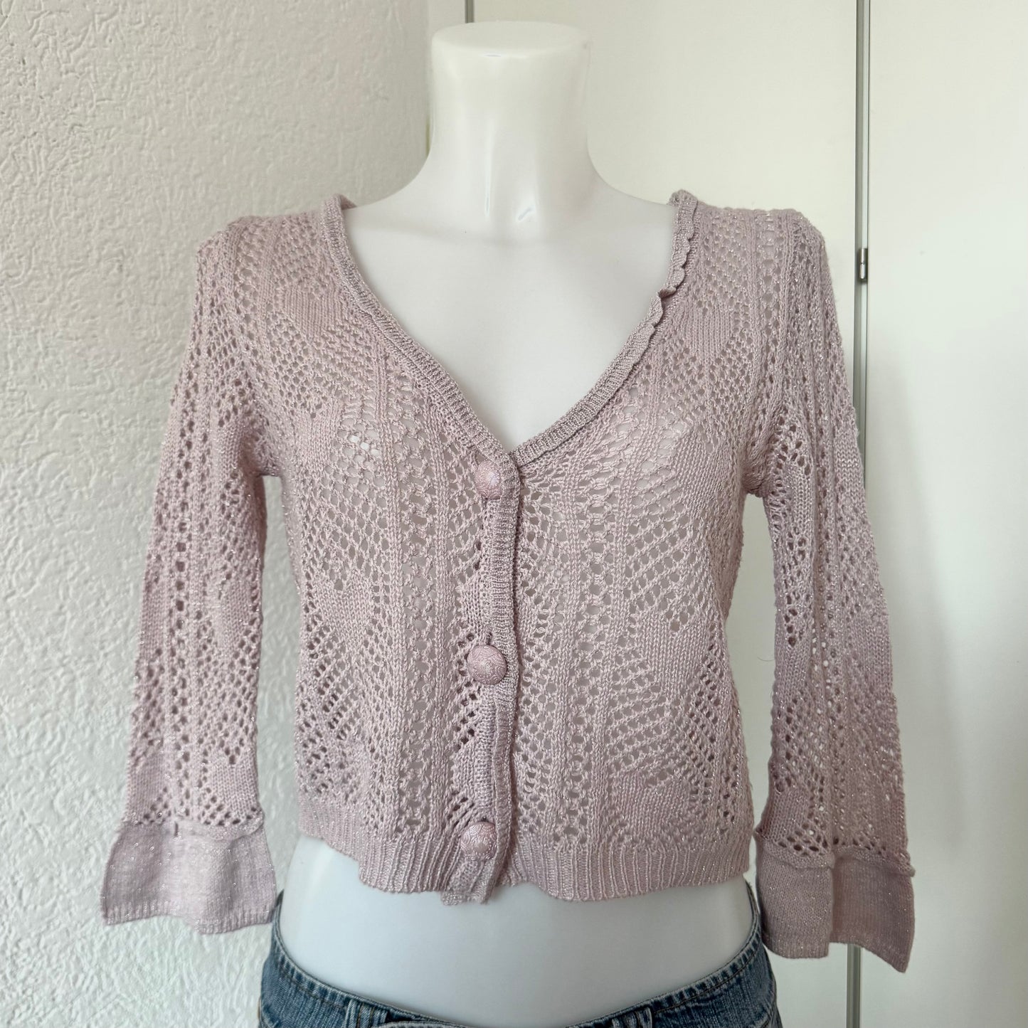 Pink Knit Heart Cardigan (S)