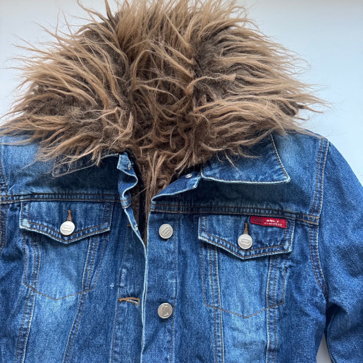 Denim Faux Fur Trim Jacket (XS)