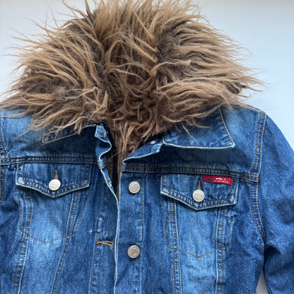 Denim Faux Fur Trim Jacket (XS)