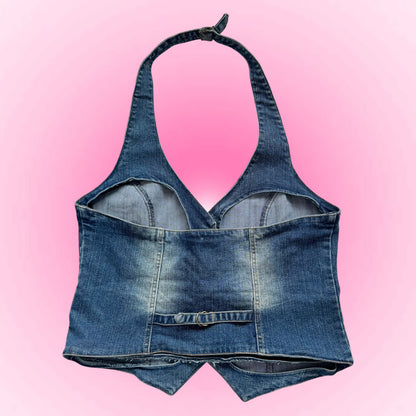 Vintage Denim Fitted Neckholder Vest (L)