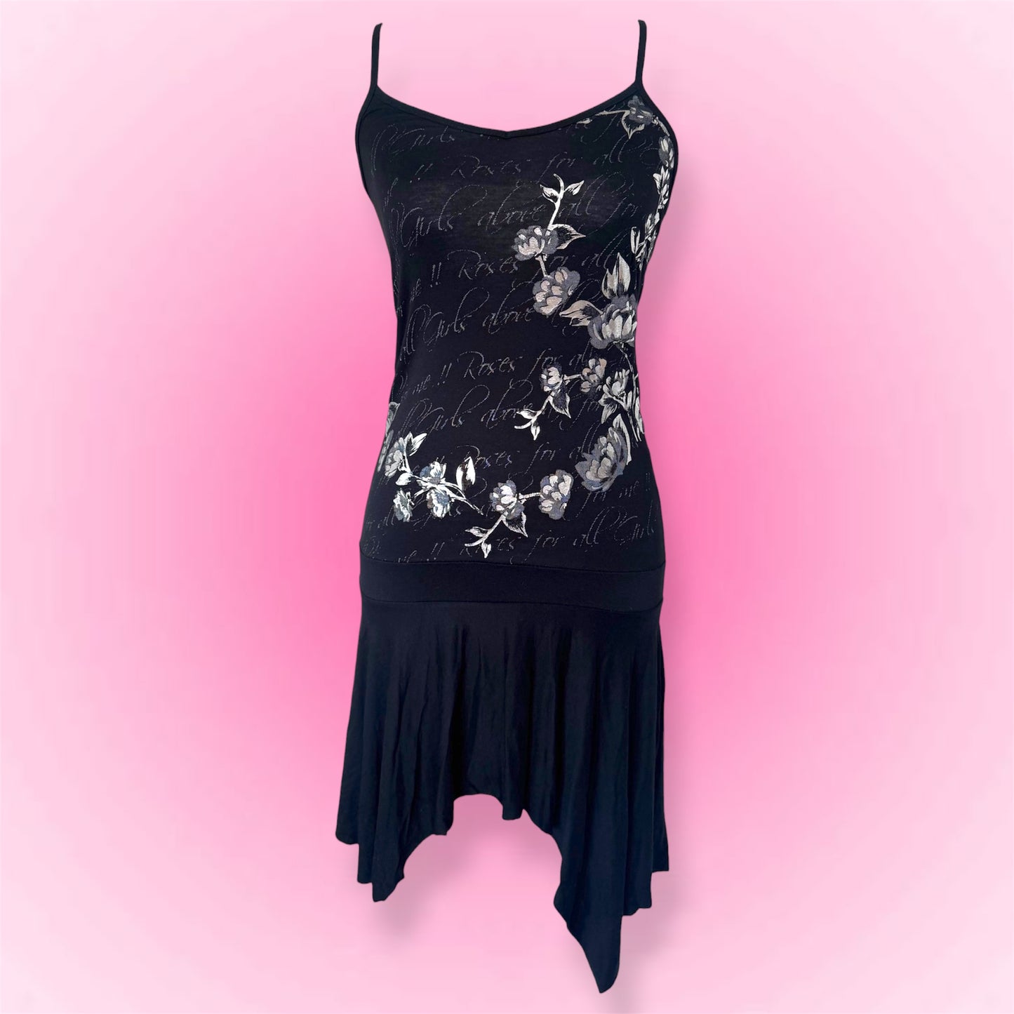 Black Floral Y2K Mini Dress (S)