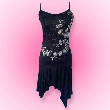 Black Floral Y2K Mini Dress (S)
