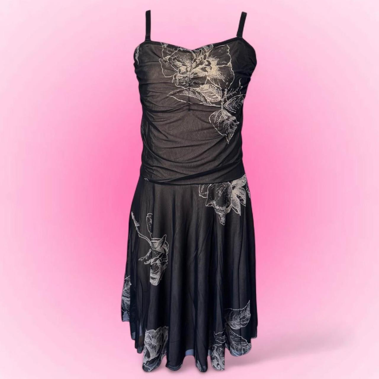 Black Sheer Floral Y2K Dress (L)
