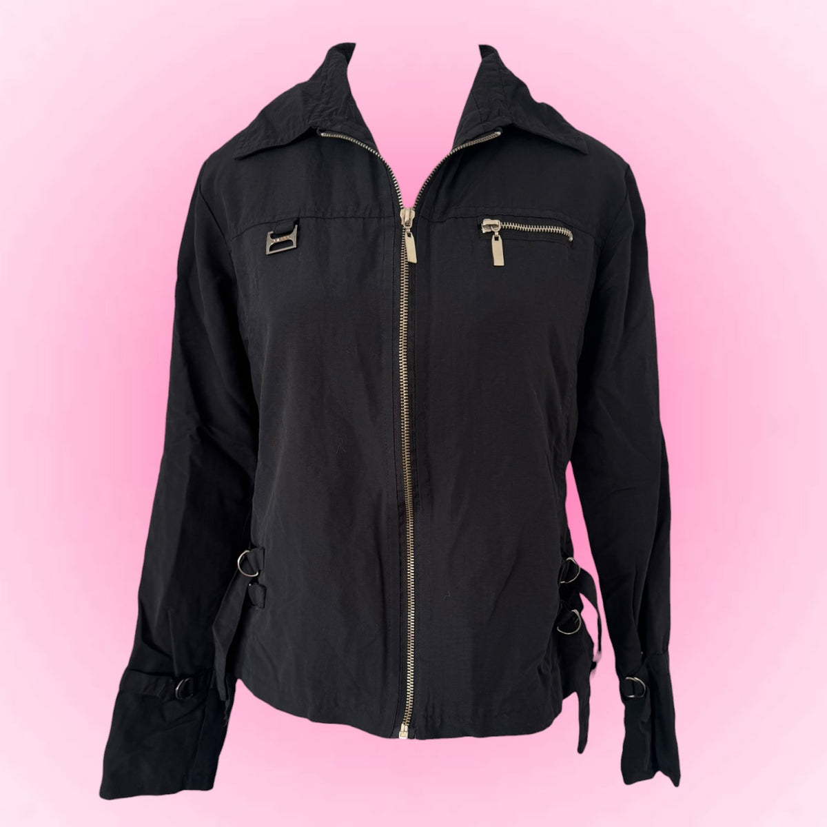 Black Y2k Zip-Up Jacket (S)