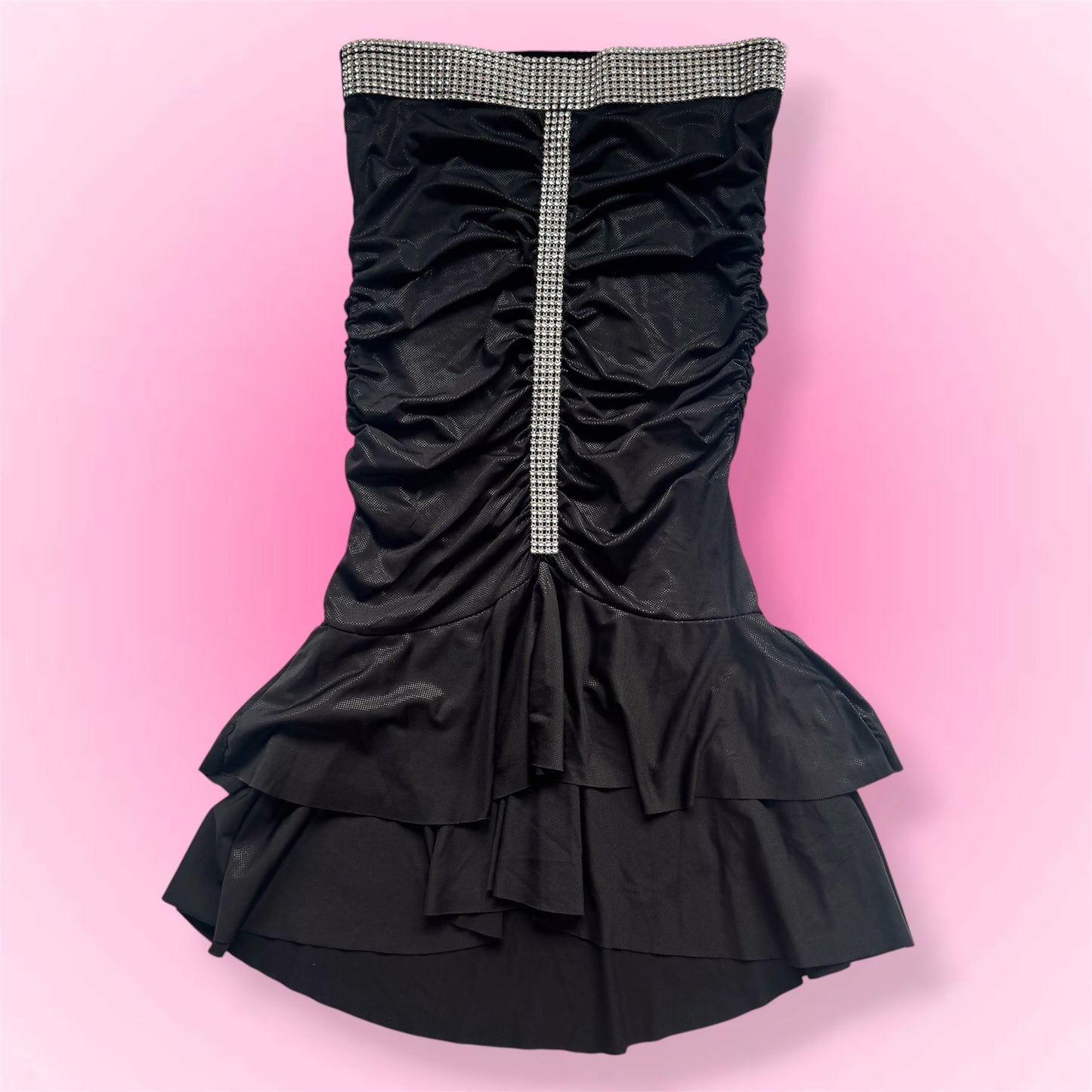 Black Strapless Ruffle Y2K Dress (S)
