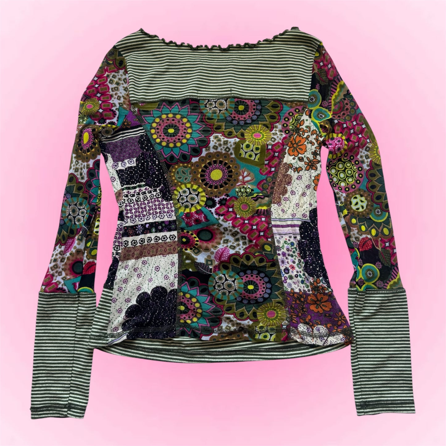 Vintage Floral Patchwork Long Sleeve Top (S)