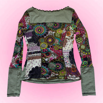 Vintage Floral Patchwork Long Sleeve Top (S)