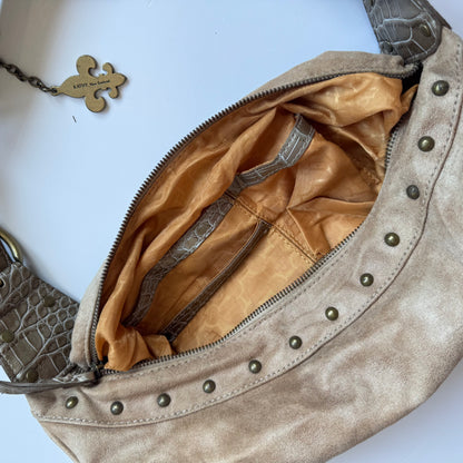 Beige Studded Hobo Bag Kathy Van Zeeland