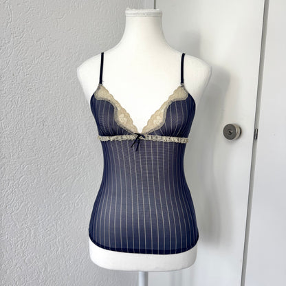 Navy Pinstripe Lace Cami (S)