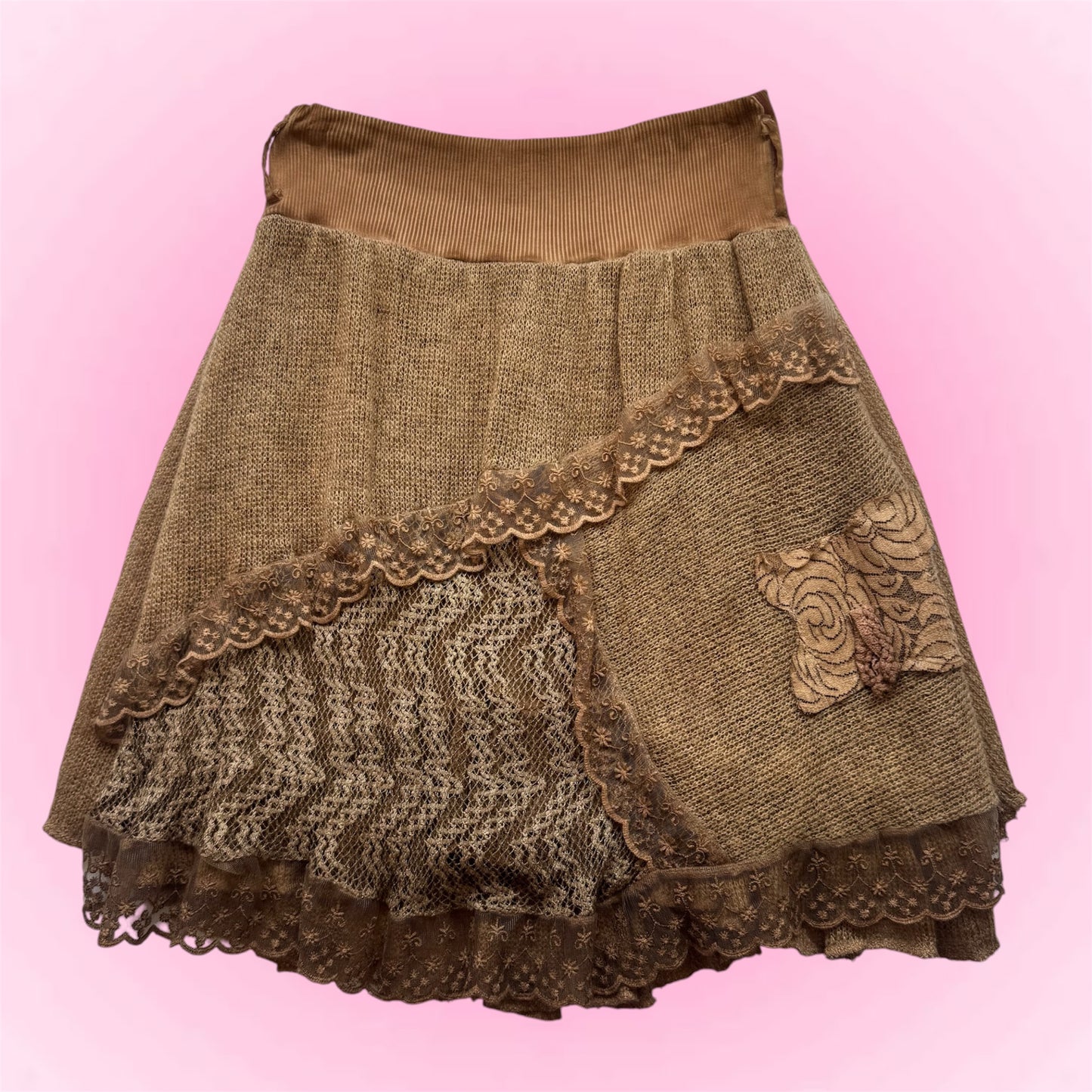 Unique Lace Layered Mini Skirt (S)