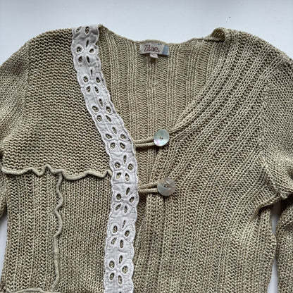 Beige Lace Cropped Cardigan