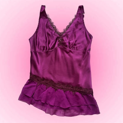 Pink Satin Ruffle Cami (S)