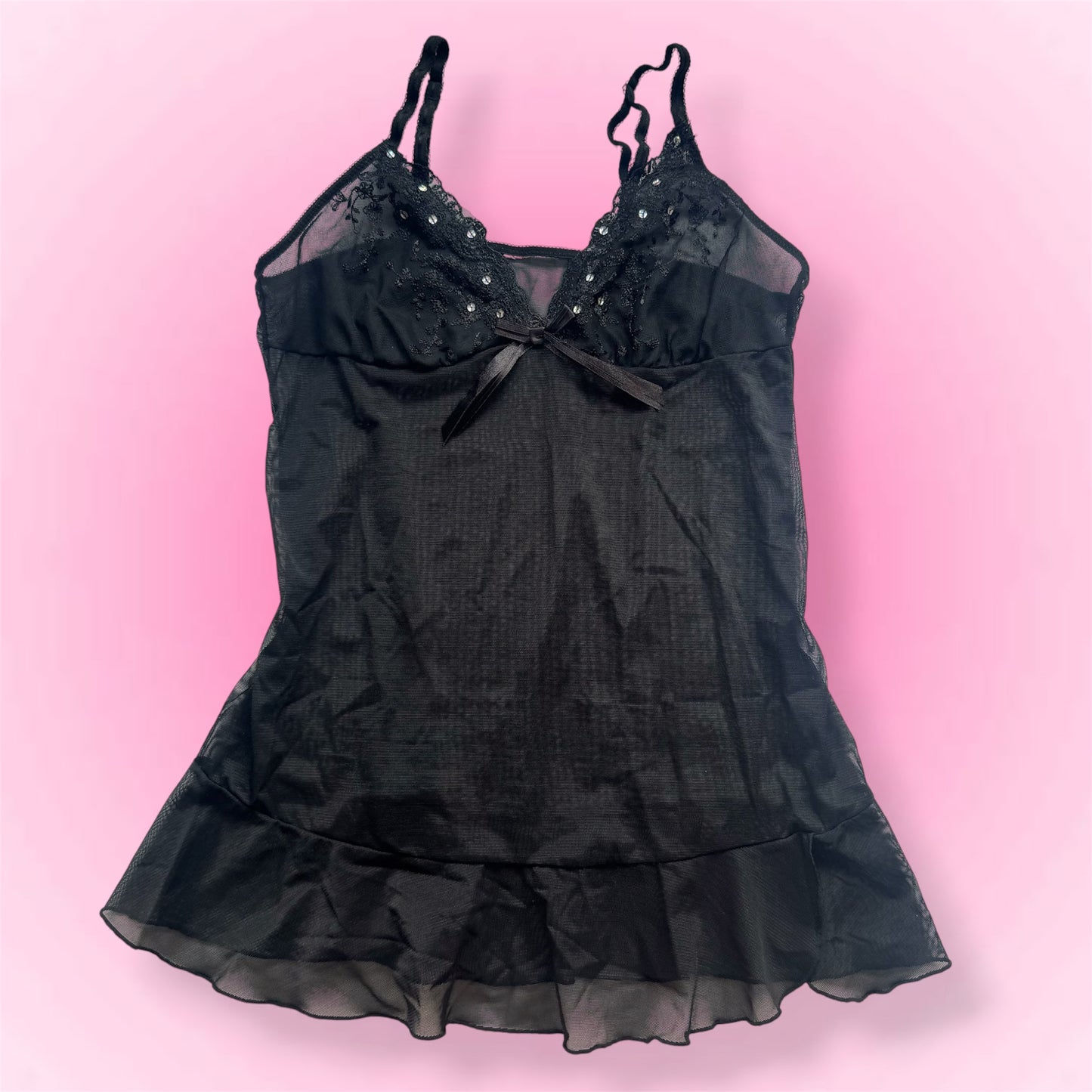 Black Sheer Lace Babydoll Cami (S)
