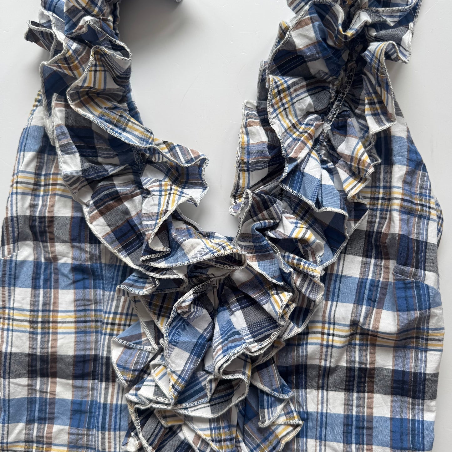 Plaid Blue Ruffle Y2K Halter Top (S)