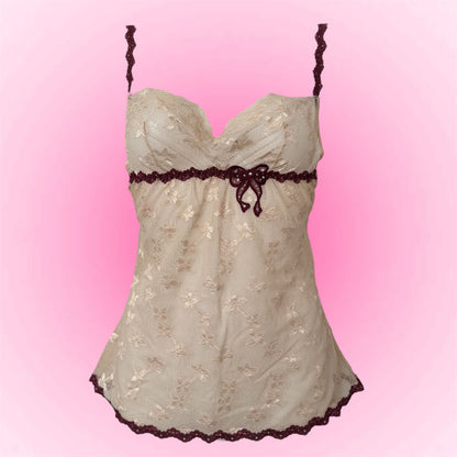 Cream coquette lace top (M)