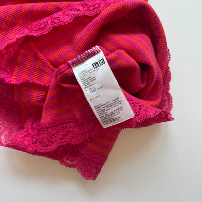 Pink Striped Lace Y2K Tank (M)