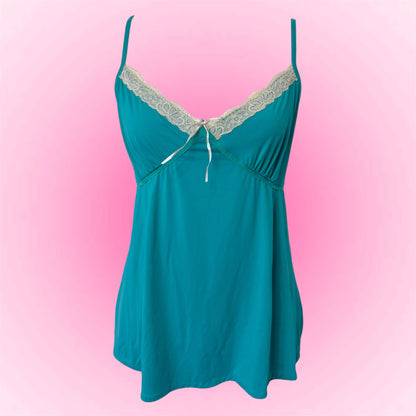 Teal Y2k Lace Cami Top (M)