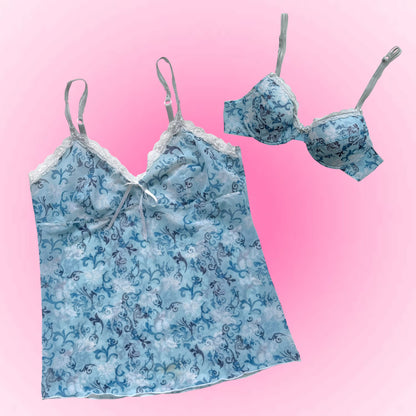 Blue Floral Sheer Cami Set (M)